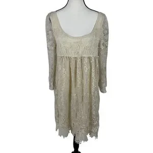 Soieblu | Dresses | Soieblu Babydoll Mini Dress L Beige Floral Crochet Lace  Sheer Boho Wedding Beach | Poshmark